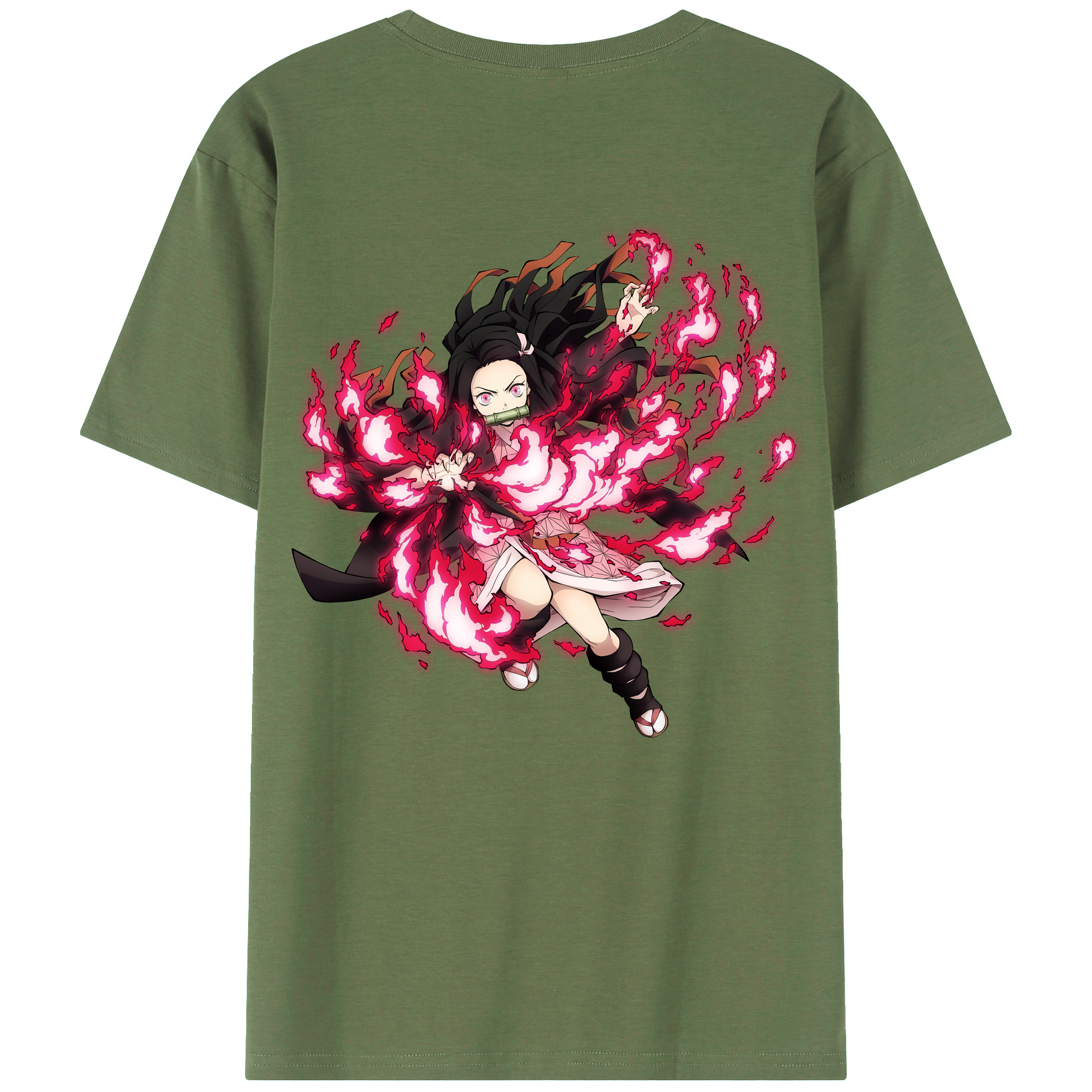 （画像用） 鬼滅の刃（きめつのやいば）竈門 禰󠄀豆子／かまど ねずこ Kamado Nezuko 綿100％ メンズ半袖Tシャツ（バックプリント） 通気性